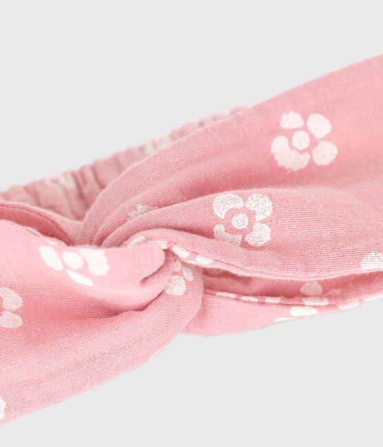 Bandeau enfant en gaze de coton imprimé fleurs rose CHARME/blanc MARSHMALLOW