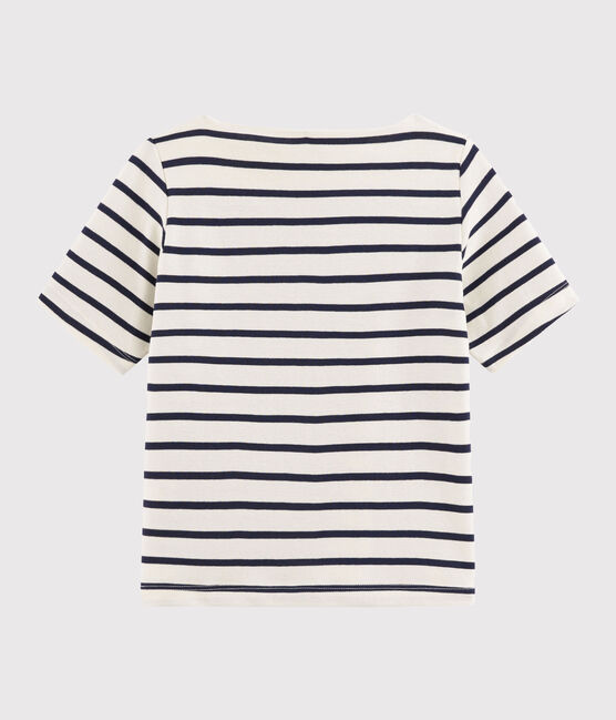 Tee-shirt enfant fille beige COQUILLE/bleu ABYSSE