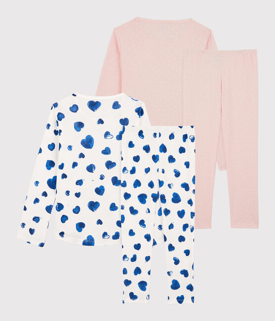 Lot de 2 pyjamas cœurs bleus et pois petite fille en coton variante 1