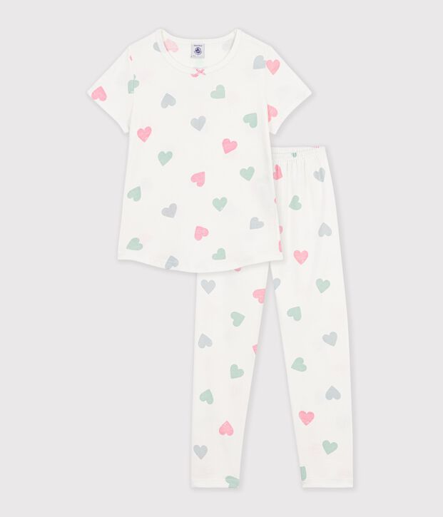 Pyjama enfant en coton manches courtes jambes longues imprim&eacute; blanc/multicouleur