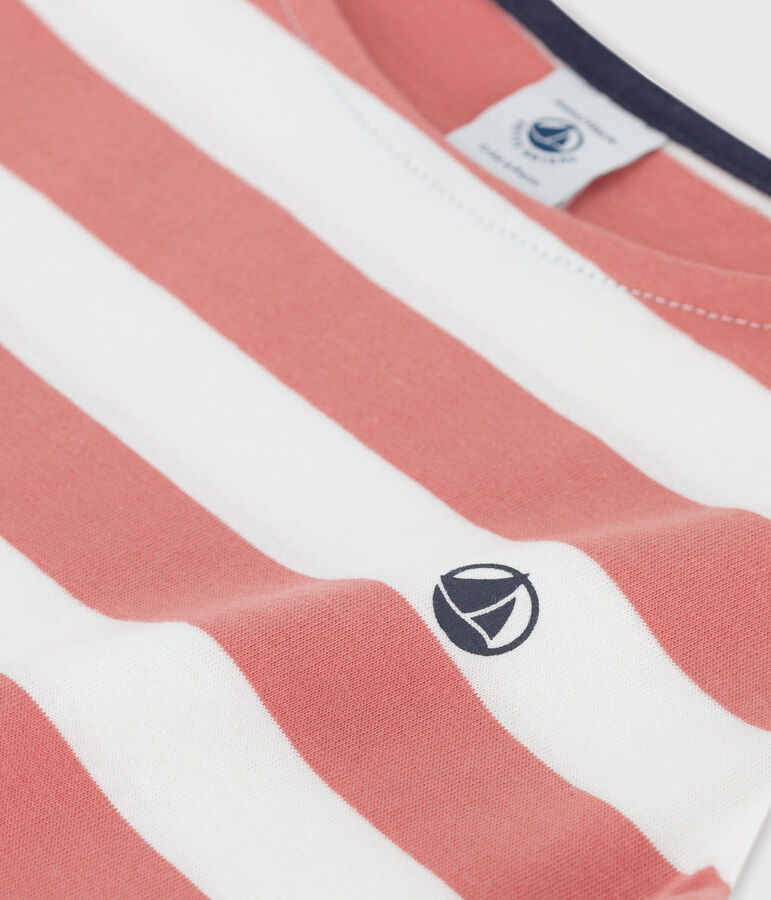 T-shirt manches courtes en coton enfant fille rose/blanc