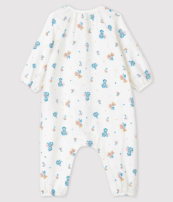 Combinaison longue à imprimé fleuri bébé fille en tissu couche blanc MARSHMALLOW/blanc MULTICO