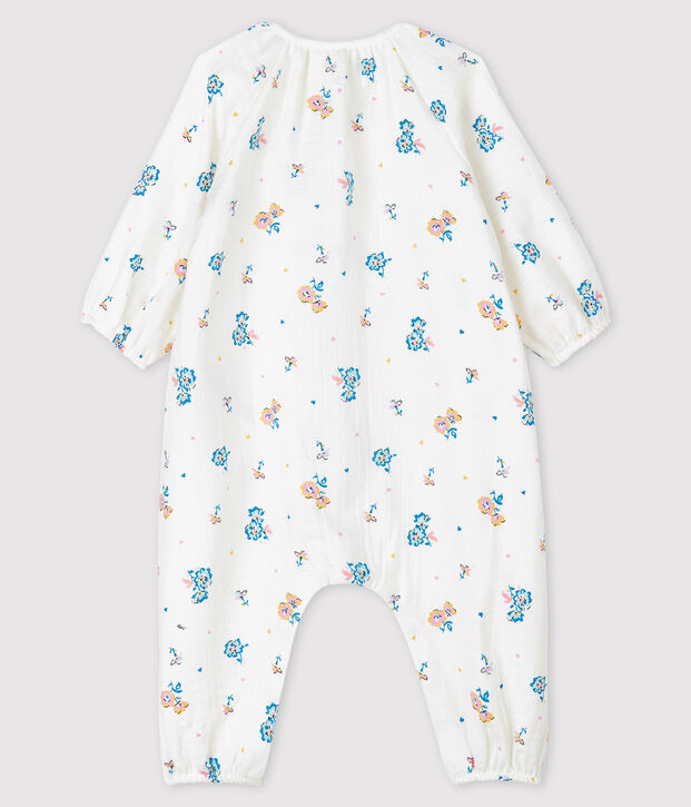 Combinaison longue &agrave; imprim&eacute; fleuri b&eacute;b&eacute; fille en tissu couche blanc/multicouleur