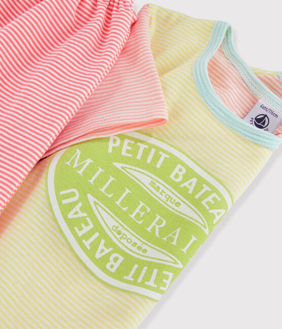 Pyjacourt rayé multicolore petite fille en côte jaune SUNNY/blanc MULTICO