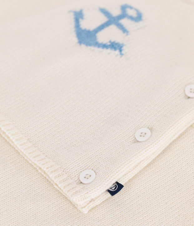 Ensemble b&eacute;b&eacute; deux pi&egrave;ces en tricot laine et coton, jacquard blanc