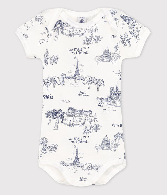 Body manches courtes bébé fille blanc MARSHMALLOW/bleu MEDIEVAL
