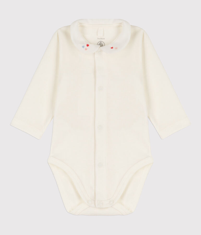 Body blanc &agrave; col b&eacute;b&eacute; en coton biologique blanc MARSHMALLOW