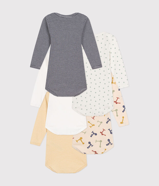 Lot de 5 bodies manches longues trottinette en coton b&eacute;b&eacute; multicouleur