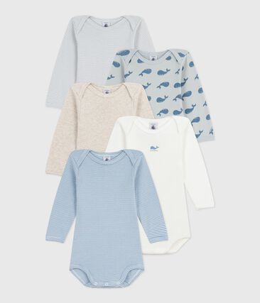 Lot de bodies manches longues en coton imprimé baleines bébé