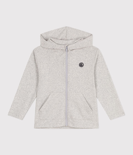 Sweatshirt zippé à capuche enfant en coton uni gris BELUGA CHINE