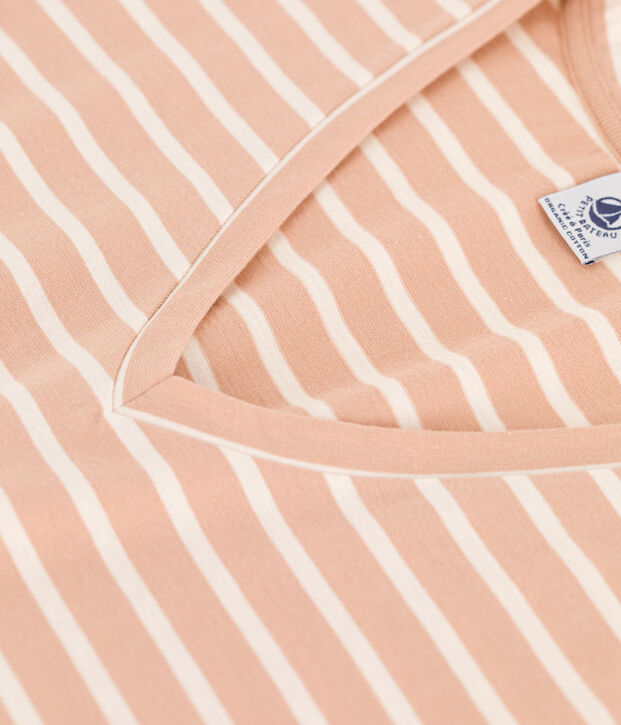 Tee-shirt LE DROIT col V en coton Femme beige/&eacute;cru