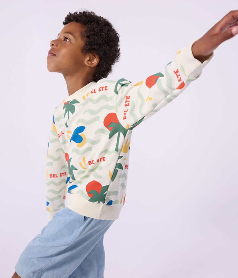 Sweatshirt enfant en coton imprim&eacute; &eacute;cru/multicouleur