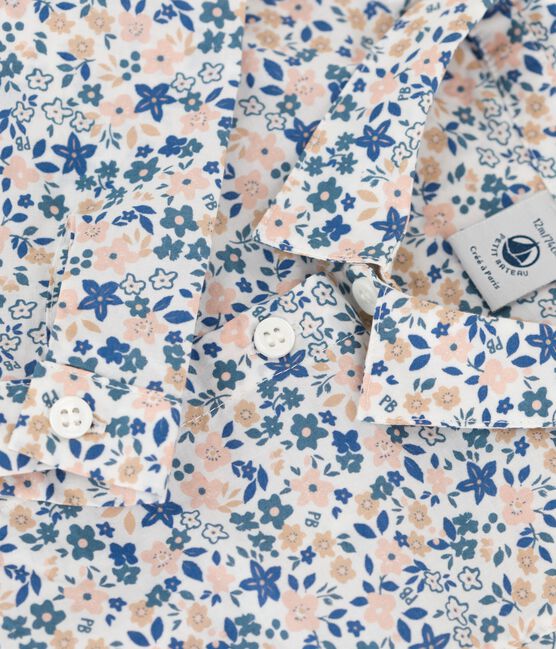 Chemise manches longues bébé imprimée fleuri en popeline blanc ECUME/blanc MULTICO