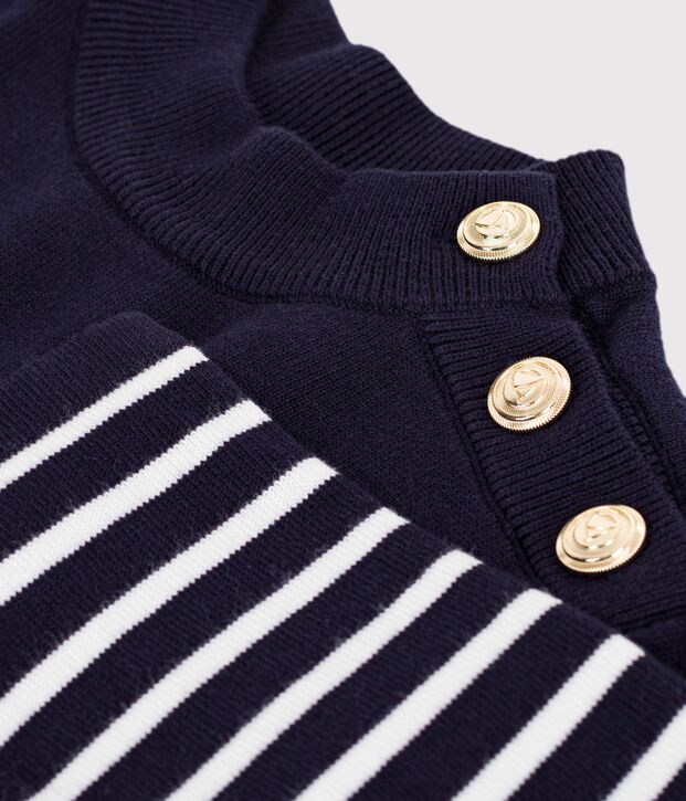 Pull esprit marin femme en laine et coton &agrave; rayures bleu/blanc