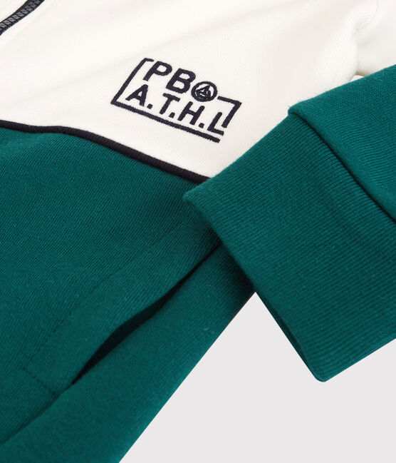Sweatshirt à capuche en molleton enfant garçon blanc MARSHMALLOW/vert PINEDE