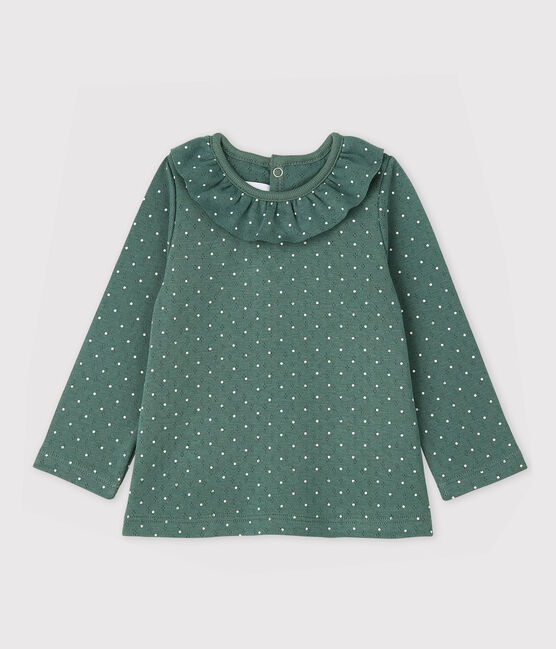 Blouse col collerette en coton bébé fille vert VALLEE/blanc MARSHMALLOW