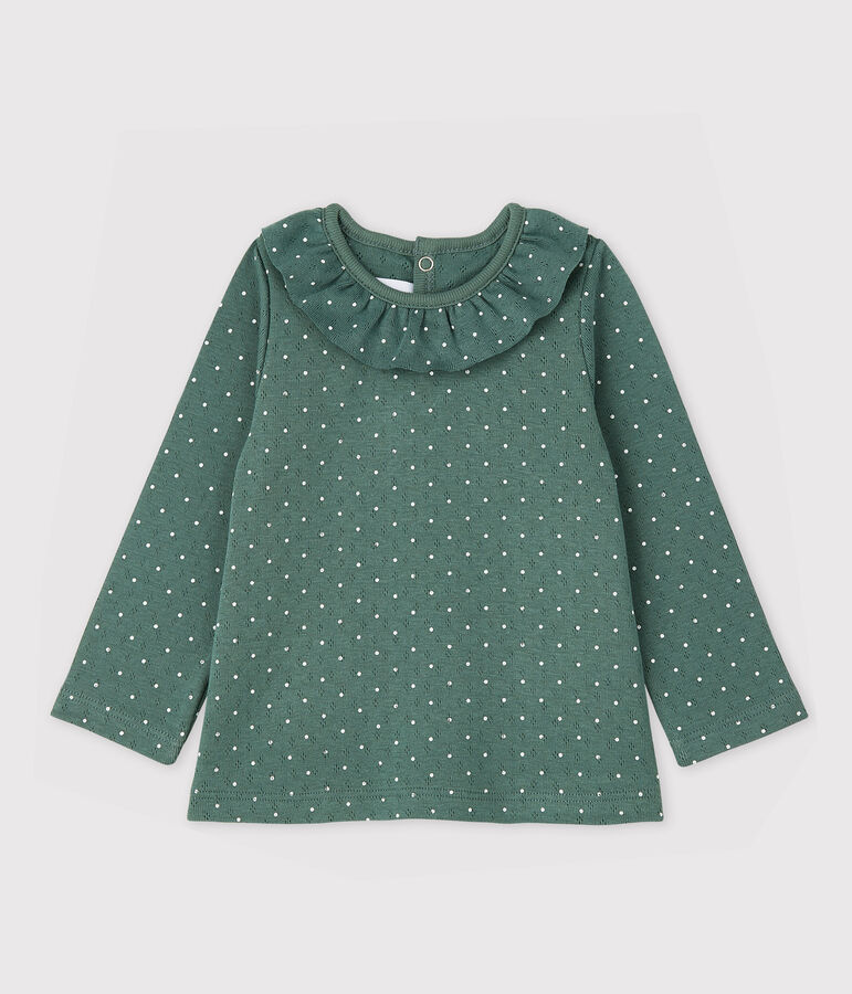 Blouse col collerette en coton b&eacute;b&eacute; fille vert VALLEE/blanc MARSHMALLOW