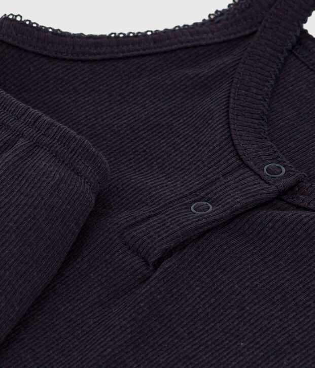 Pyjacourt &agrave; bretelles uni en coton et lyocell petite fille bleu