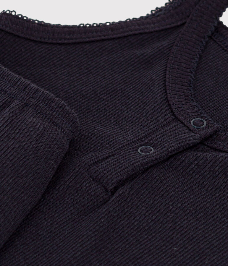 Pyjacourt &agrave; bretelles uni en coton et lyocell petite fille bleu SMOKING