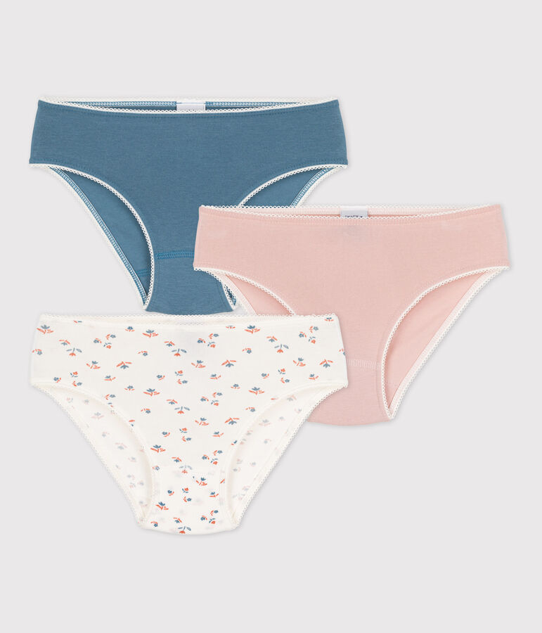 Lot de 3 culottes fleur petite fille en coton et &eacute;lasthanne multicouleur