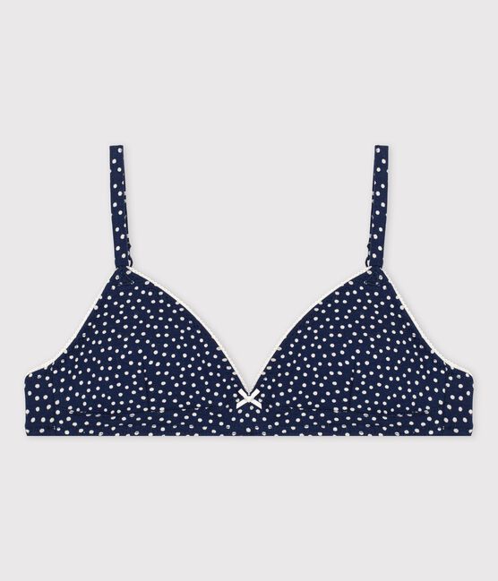 Soutien-gorge paddé pois fille en coton et élasthanne bleu MEDIEVAL/blanc MARSHMALLOW
