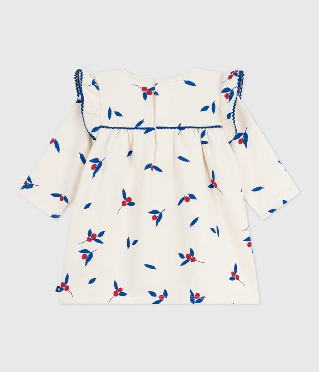 Robe b&eacute;b&eacute; en coton manches longues imprim&eacute;e baies &eacute;cru/multicouleur