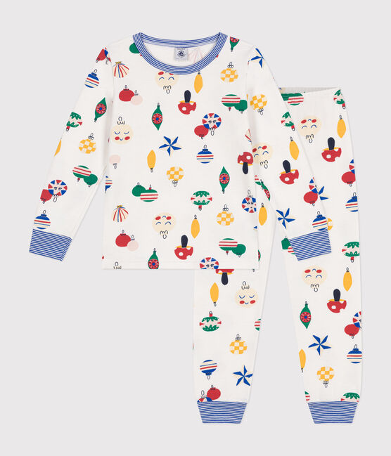 Pyjama en molleton gratté imprimé boules de Noël enfant blanc MARSHMALLOW/blanc MULTICO