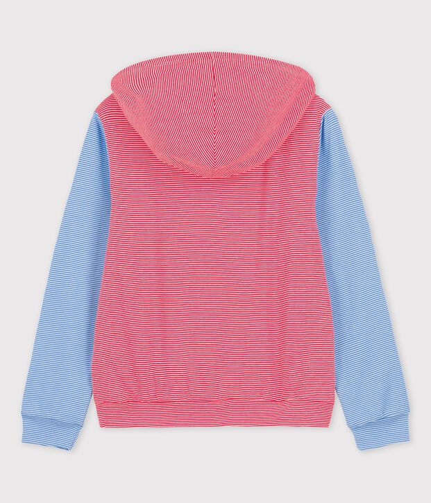 Sweatshirt &agrave; capuche en coton BIO Femme rouge/blanc