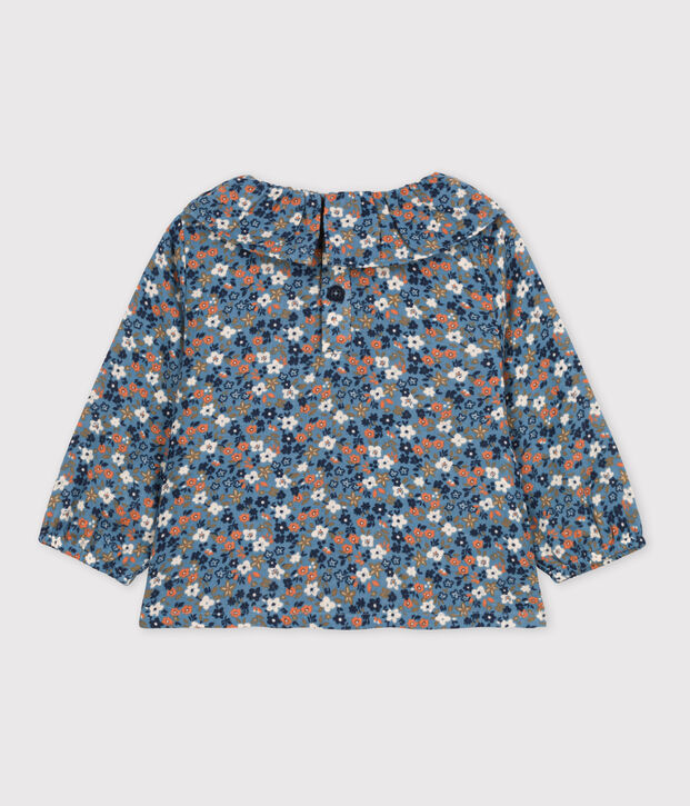 Blouse manches longues b&eacute;b&eacute; imprim&eacute;e en gaze de coton bleu/multicouleur