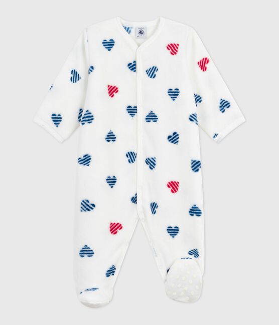 Surpyjama hiver bébé en polaire imprimé cœurs blanc MARSHMALLOW/blanc MULTICO