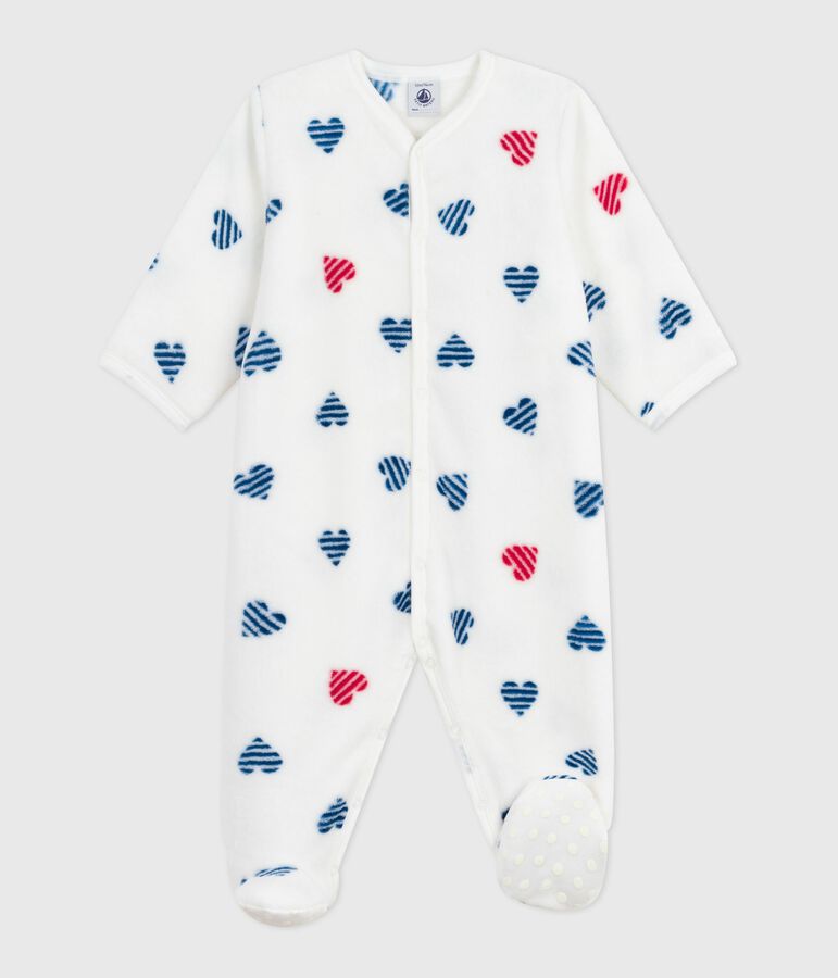 Surpyjama hiver b&eacute;b&eacute; en polaire imprim&eacute; c&oelig;urs blanc MARSHMALLOW/blanc MULTICO