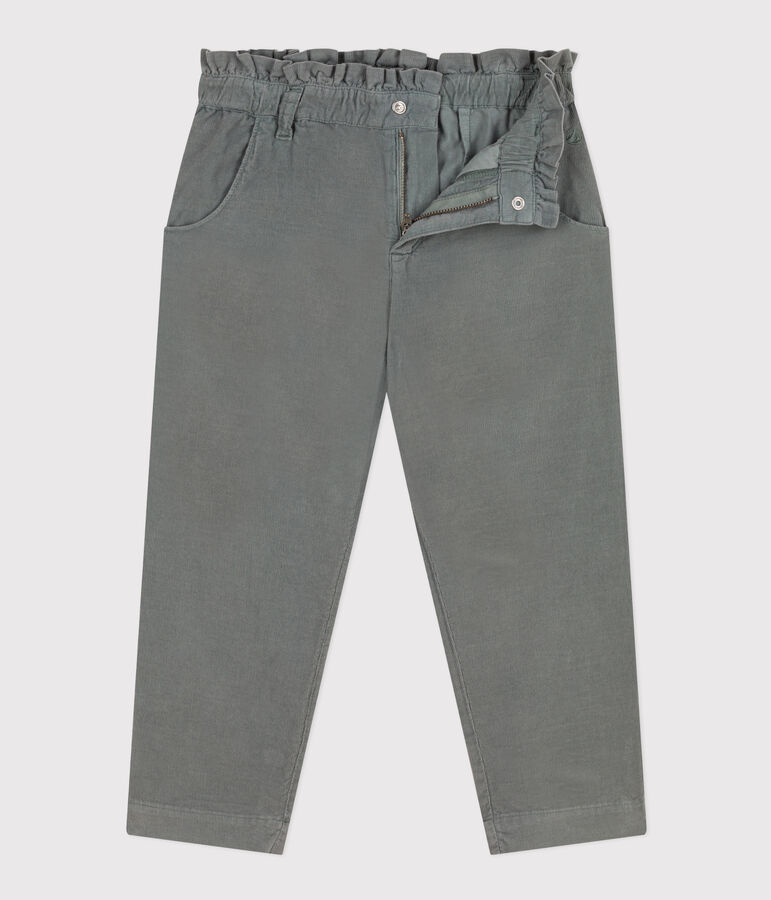 Pantalon droit en velours fin enfant fille vert THUYA