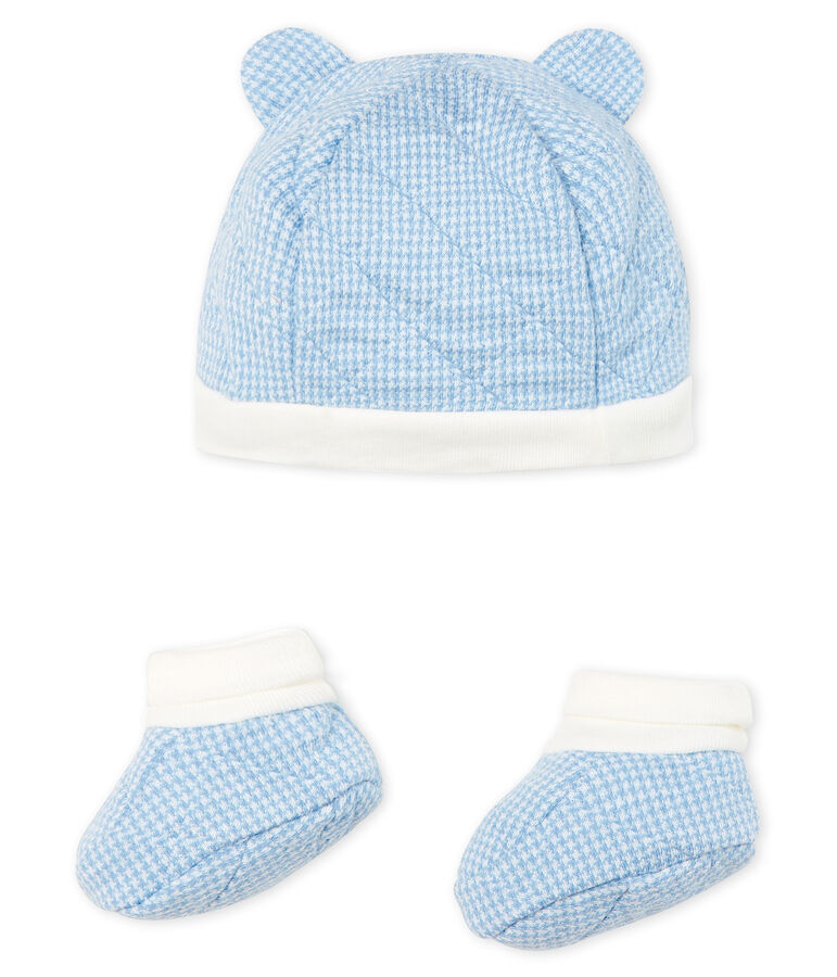 Lot bonnet et chaussons b&eacute;b&eacute; gar&ccedil;on en tubique matelass&eacute;. variante 1