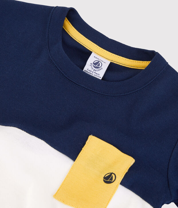 T-shirt manches courtes en coton enfant gar&ccedil;on bleu/blanc
