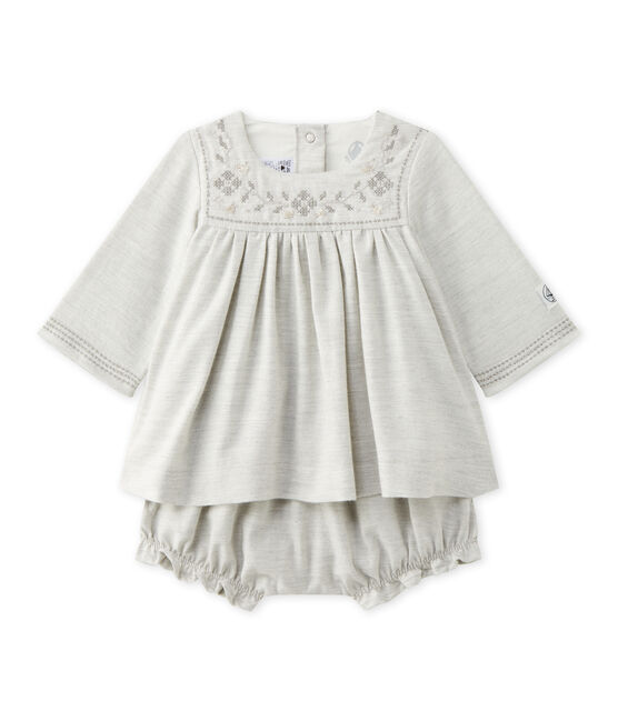 Robe bébé fille en twill brodé et bloomer gris GRIS CHINE