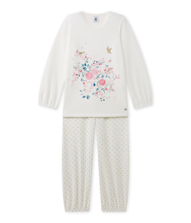 Pyjama fille &agrave; motif en bouclette velours blanc/jaune