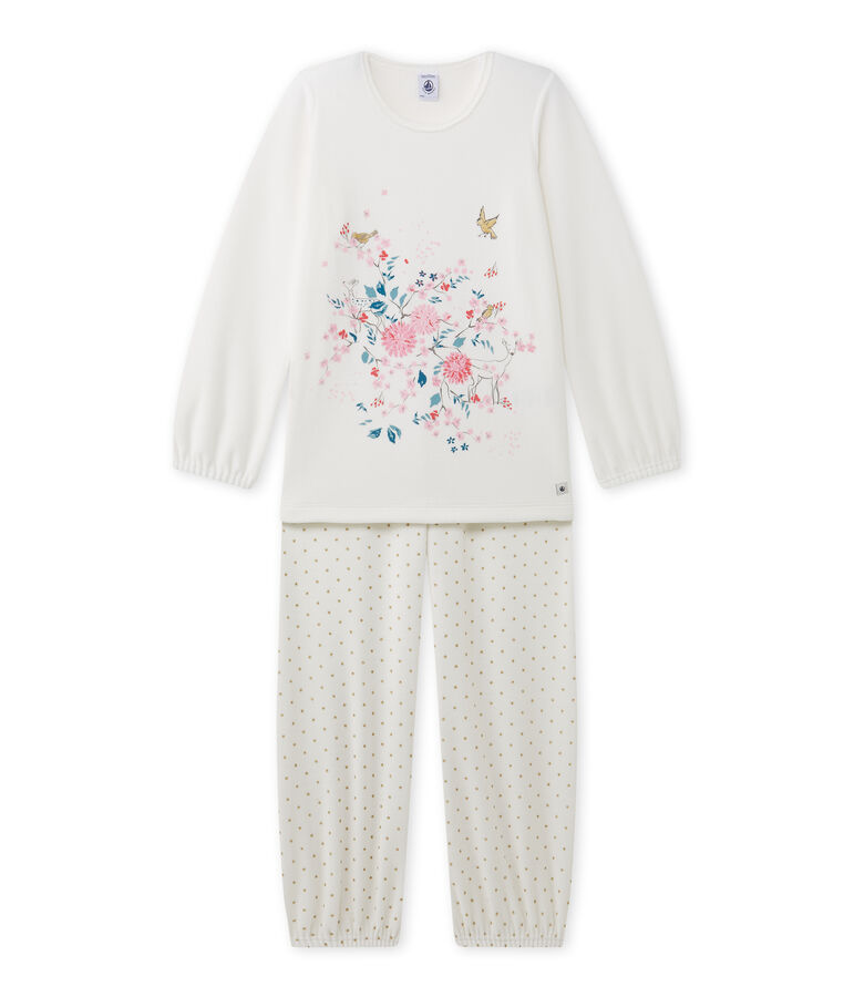Pyjama fille &agrave; motif en bouclette velours blanc LAIT/jaune OR