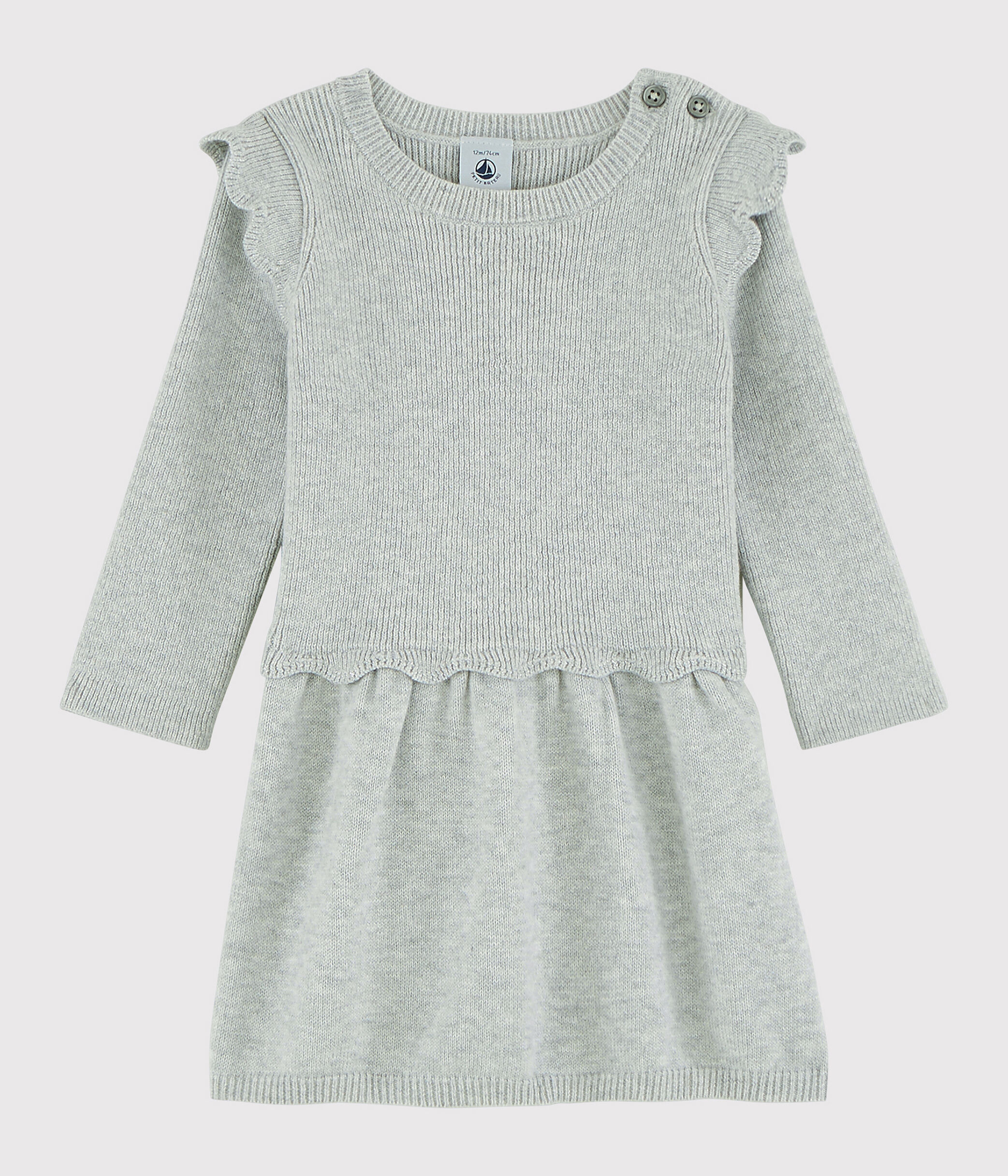 PETIT BATEAU Robe b b fille en laine et coton Gris Beluga Chine