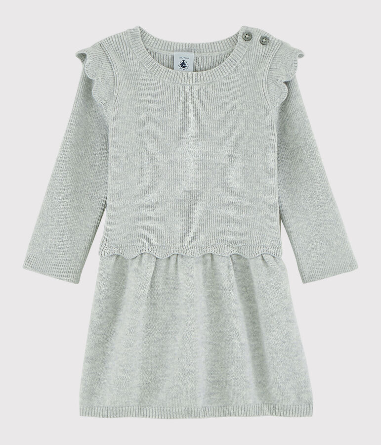 Robe b&eacute;b&eacute; fille en laine et coton gris