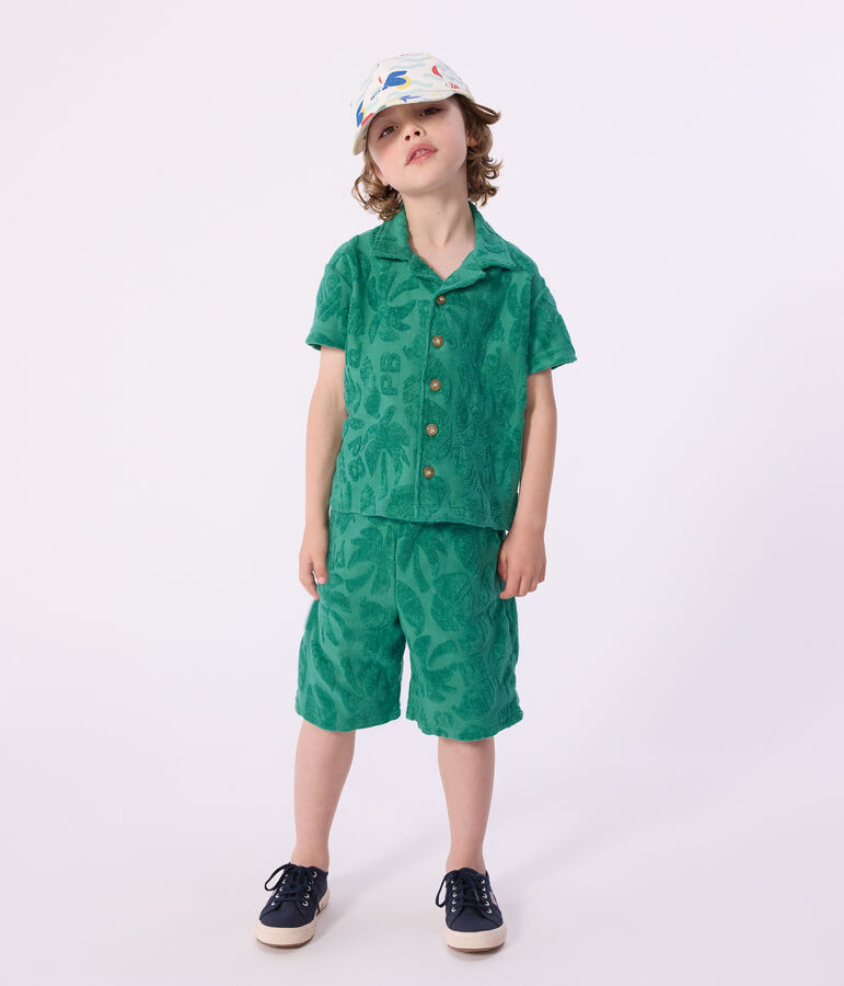 Bermuda short enfant en coton uni imprim&eacute; vert