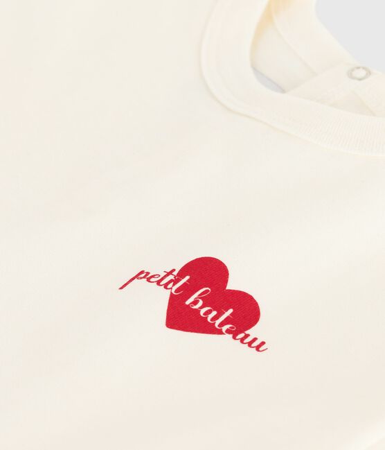 Tee-shirt bébé en coton à manches longues, motif cœur écru MILK