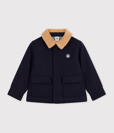 Veste esprit caban enfant en draps de laine uni