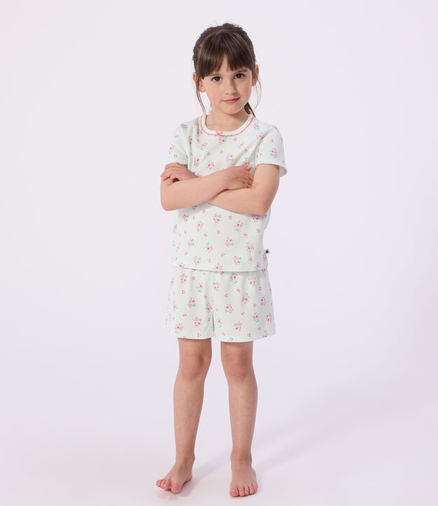 Pyjama short enfant en coton imprim&eacute; fleuri blanc/multicouleur