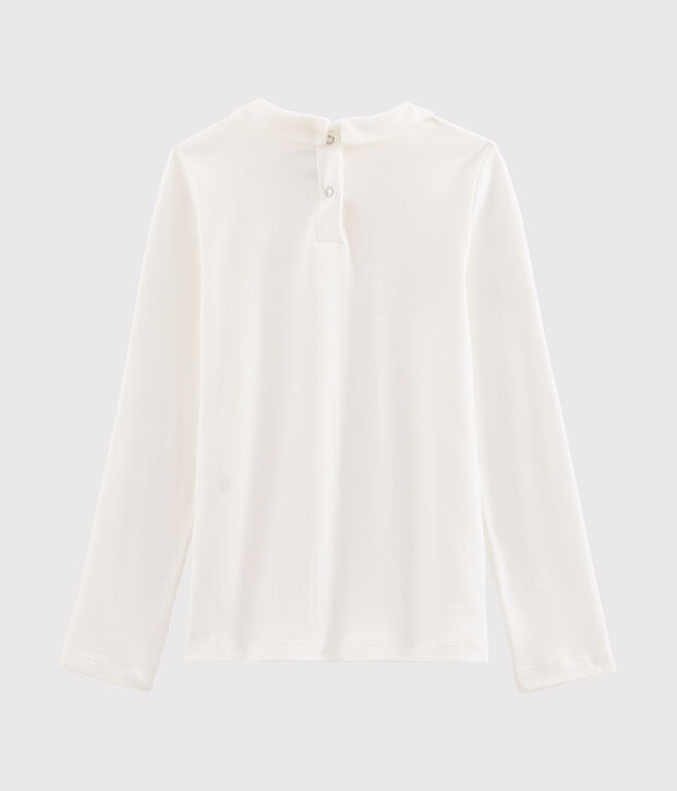 T-shirt fille &agrave; col claudine blanc