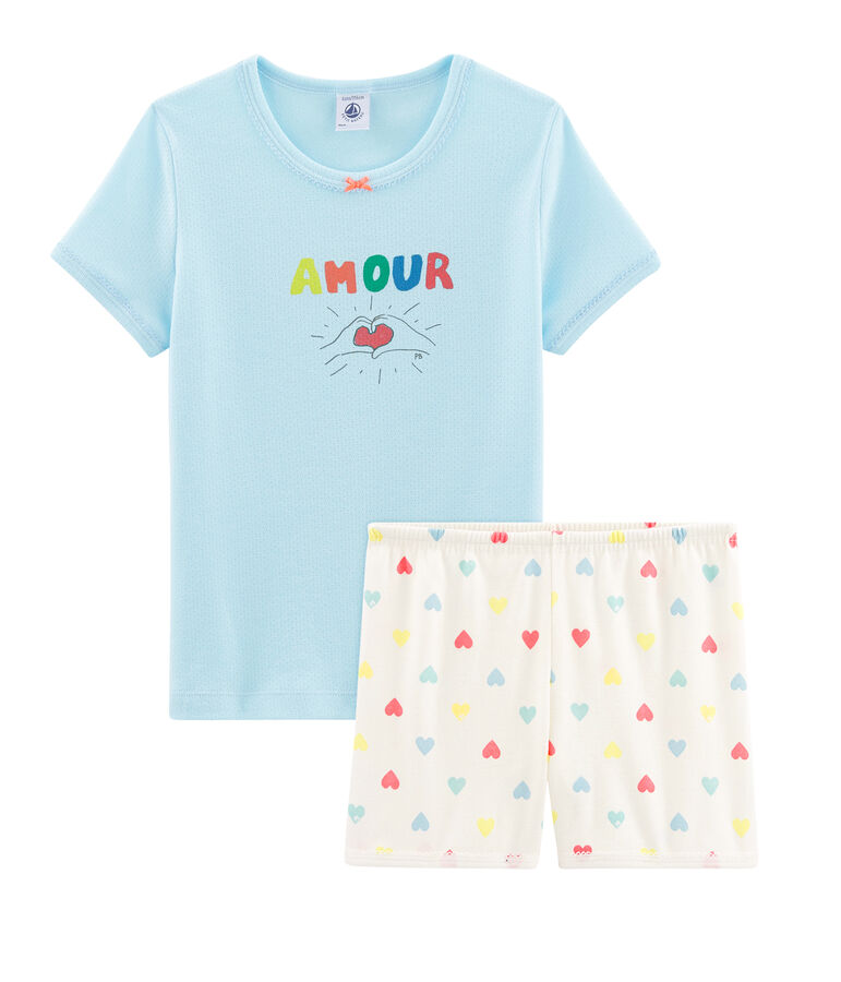 Pyjacourt petite fille en c&ocirc;te bleu/multicouleur