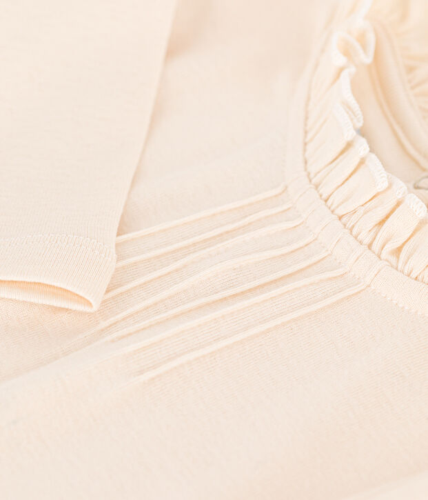 Tee-shirt manches longues en coton enfant fille &eacute;cru