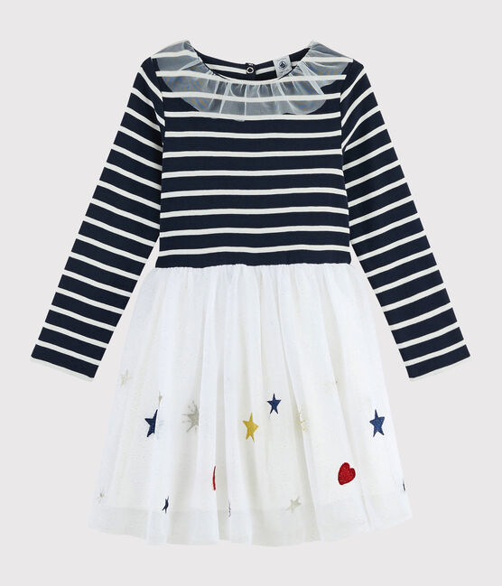 Robe manches longues enfant fille bleu SMOKING/blanc MULTICO