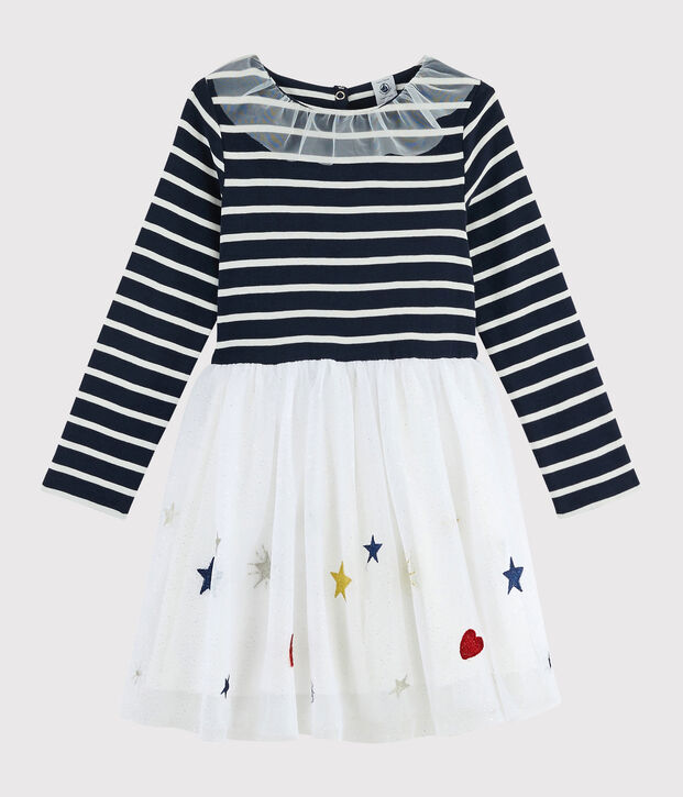 Robe manches longues enfant fille bleu/multicouleur