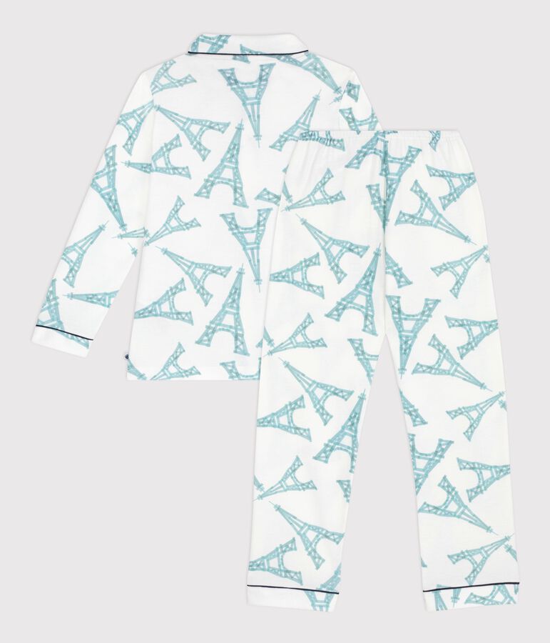 Pyjama boutonn&eacute; enfant en coton  imprim&eacute; blanc MARSHMALLOW/blanc MULTICO