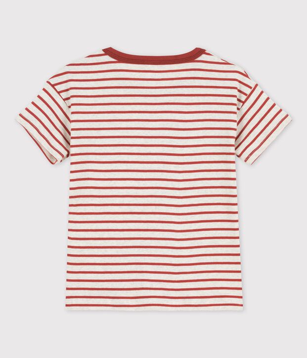 T-shirt manches courtes en coton enfant gar&ccedil;on beige/marron
